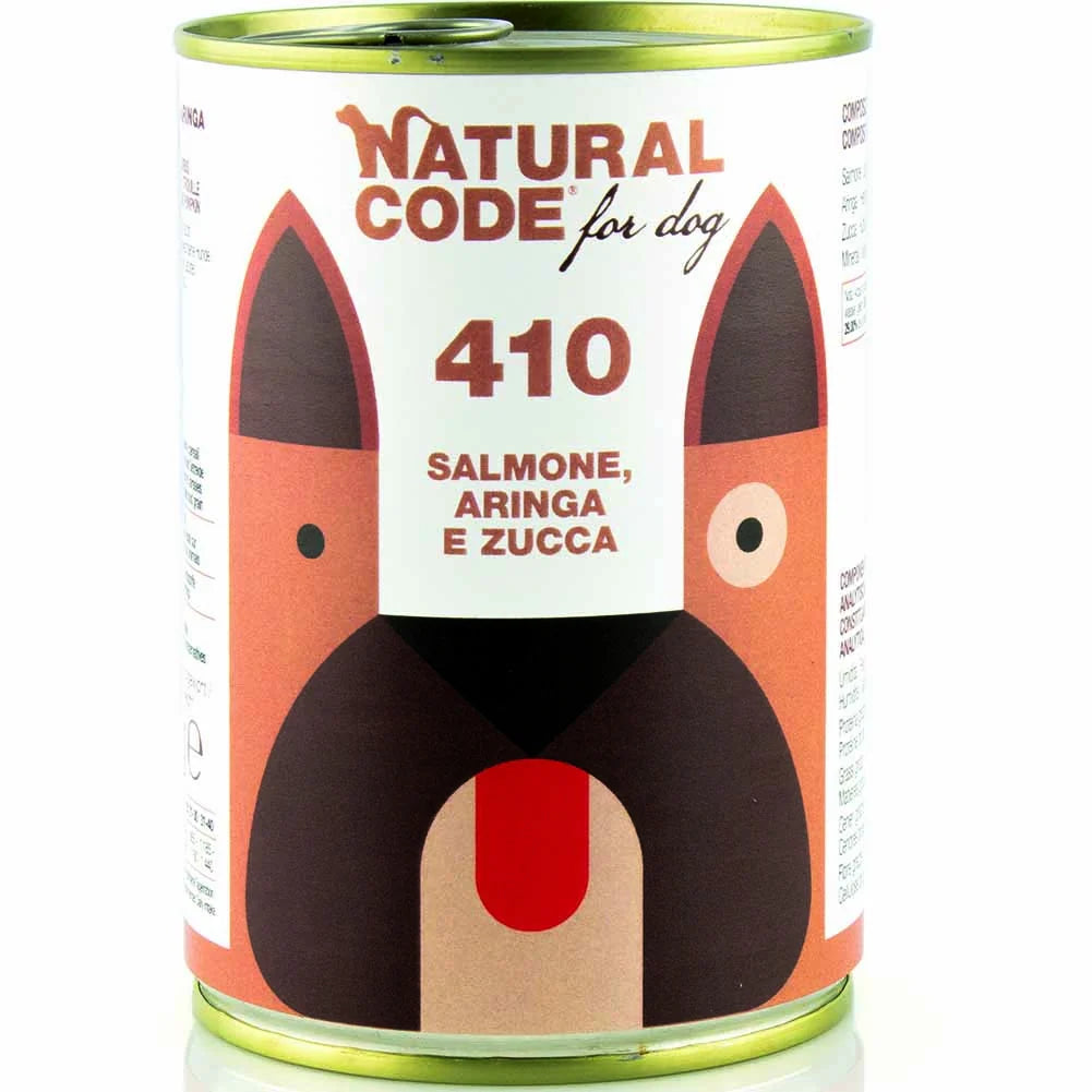 Natural Code Lattina Cane Adulto Salmone Aringa e Zucca 400 Gr
