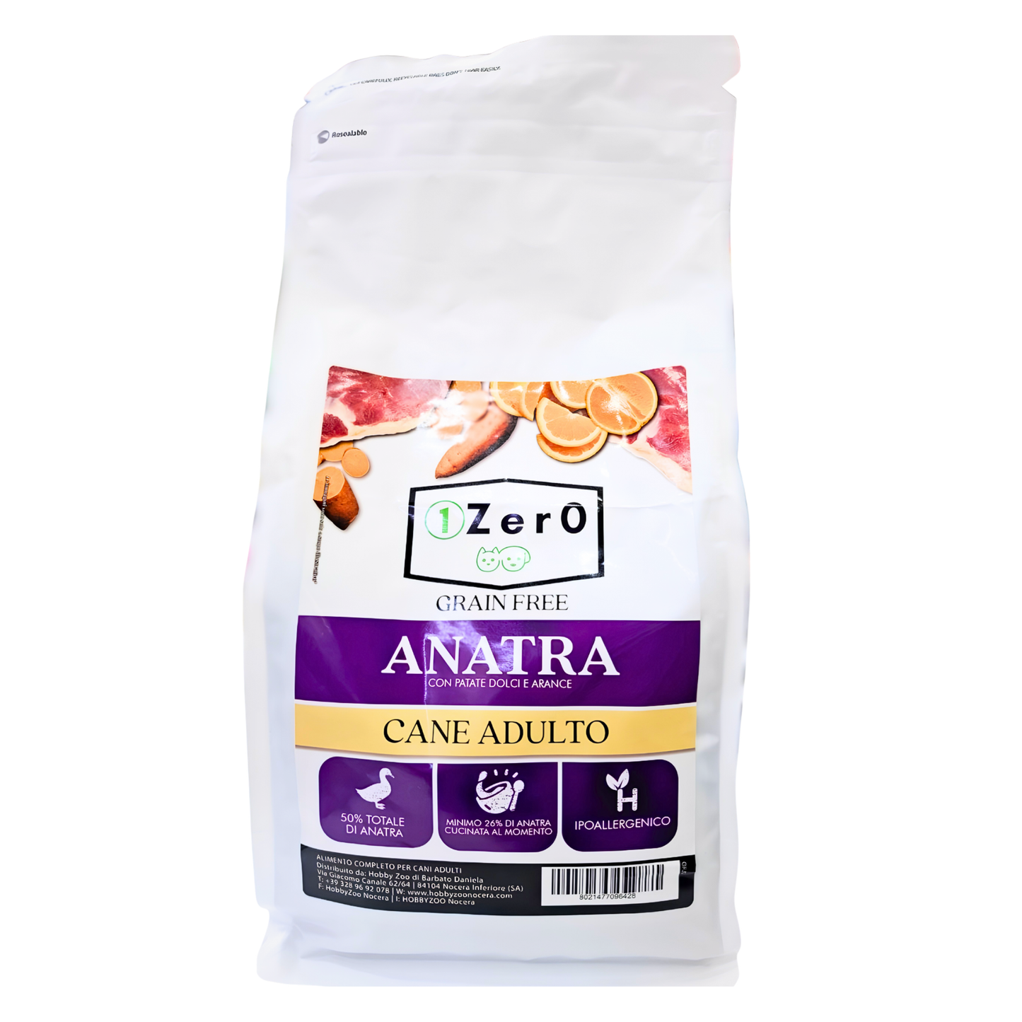 1Zer0 Grain Free Medium Adult Anatra Con Patate Dolci e Arance 12 Kg