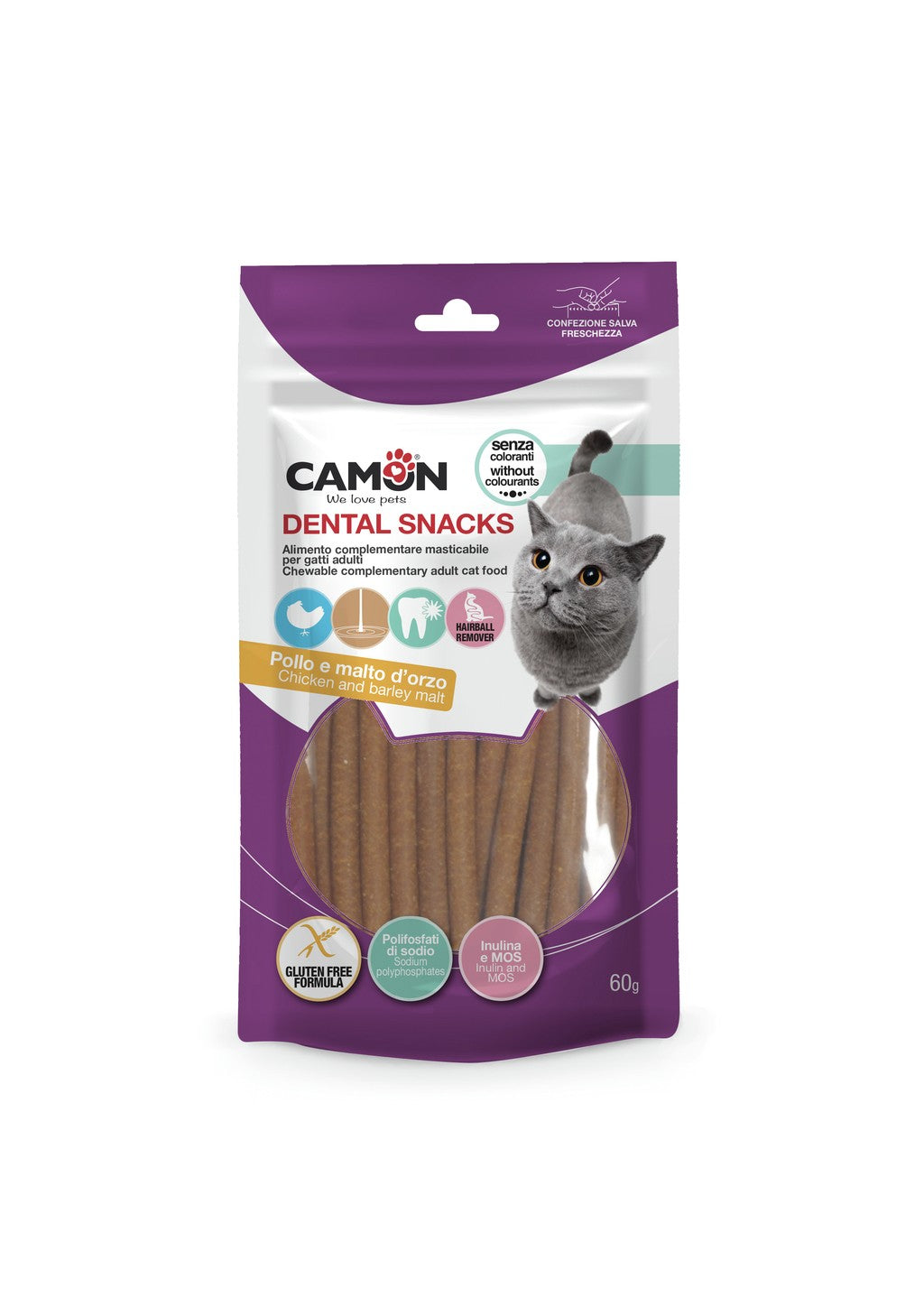 Sticks di Pollo al gusto di Malto per Gatti Snack Camon 60 gr