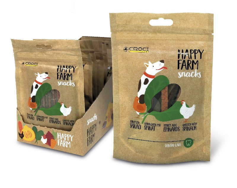 Happy Farm Pollo/Spinaci per cani Snack Croci 80 gr