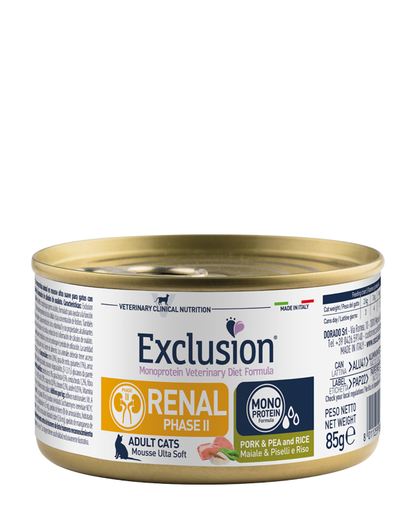 Exclusion Renal Phase 2 Lattina Gatto Maiale, Riso e Piselli 85 Gr