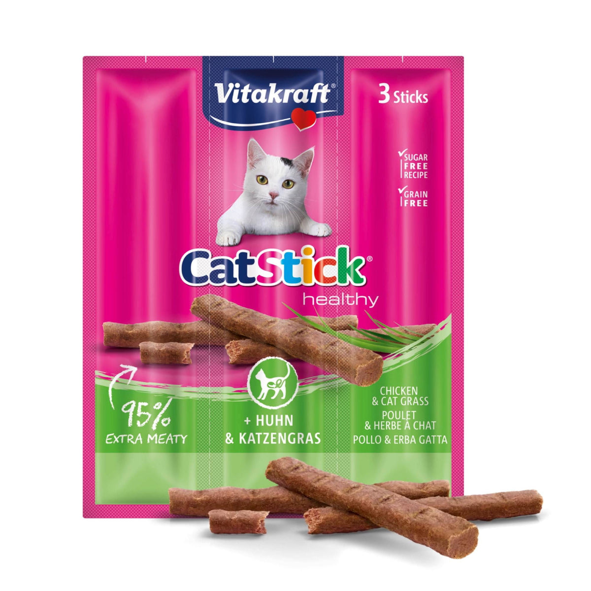 Vitakraft Cat Stick Healthy Pollo ed Erba Gatta 3 x 18 g