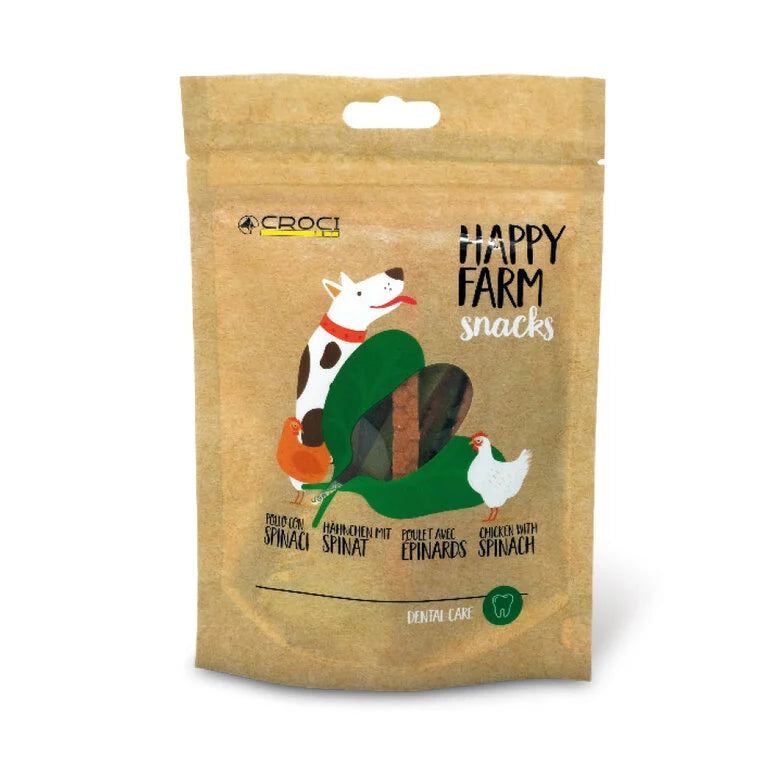 Happy Farm Pollo/Spinaci per cani Snack Croci 80 gr