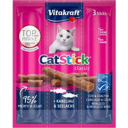 Vitakraft Cat Stick Mini Merluzzo Bianco e Merluzzo Carbonaro - 3 stick, 18 g