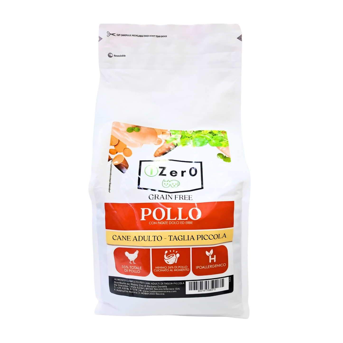 1Zer0 Grain Free Adult Small Pollo Con Patate Dolci  ed Erbe 2 Kg
