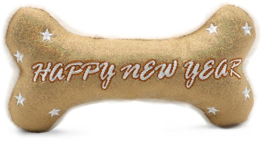 Croci Xmas Happy New Year – Gioco Osso Dorato con Squeaker per Cani 18 cm