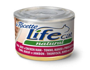 Life gatto Le Ricette Tonnetto con Manzo e Prosciutto di Pollo 150 gr