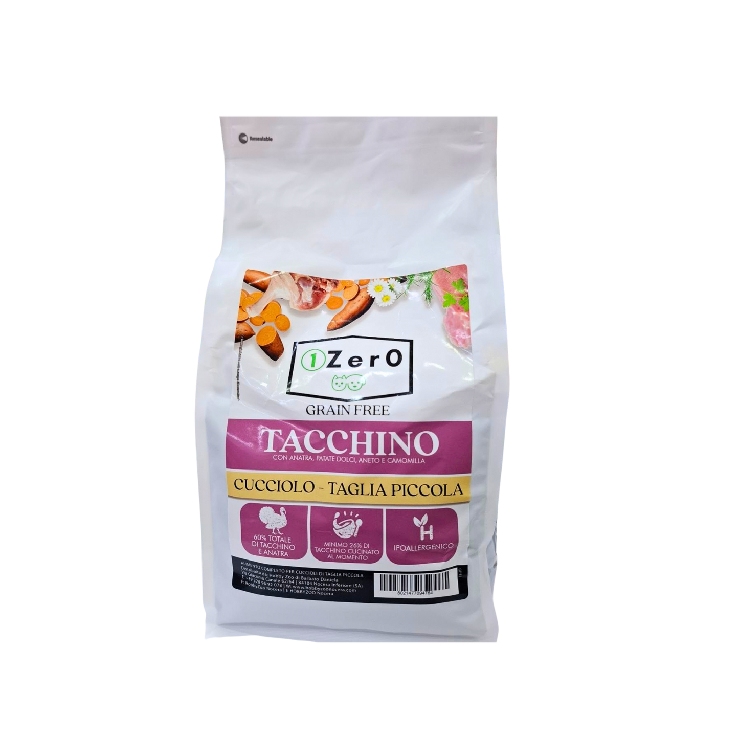 1Zer0 Grain Free Puppy Small Tacchino con Anatra 2 Kg
