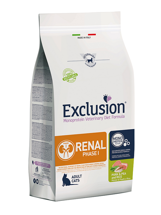 Exclusion Renal Phase 1 Gatto Maiale, Riso e Piselli 1,5 Kg