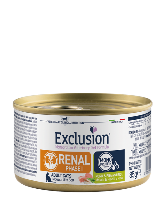 Exclusion Renal Phase 1 Lattina Gatto Maiale, Riso e Piselli 85 Gr