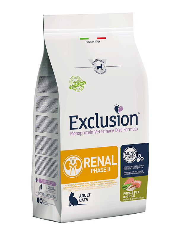 Exclusion Renal Phase2 Gatto Maiale, Riso e Piselli 1,5 Kg
