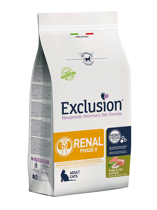 Exclusion Renal Phase2 Gatto Maiale, Riso e Piselli 1,5 Kg