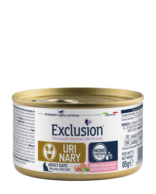 Exclusion Urinary Lattina Gatto Maiale, Riso e Piselli 85 Gr