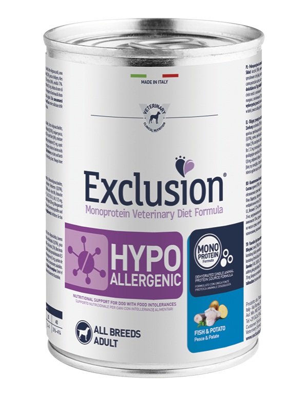 Exclusion Hypoallergenic Lattina Adult All Breeds Pesce e Patate Exclusion 375 gr