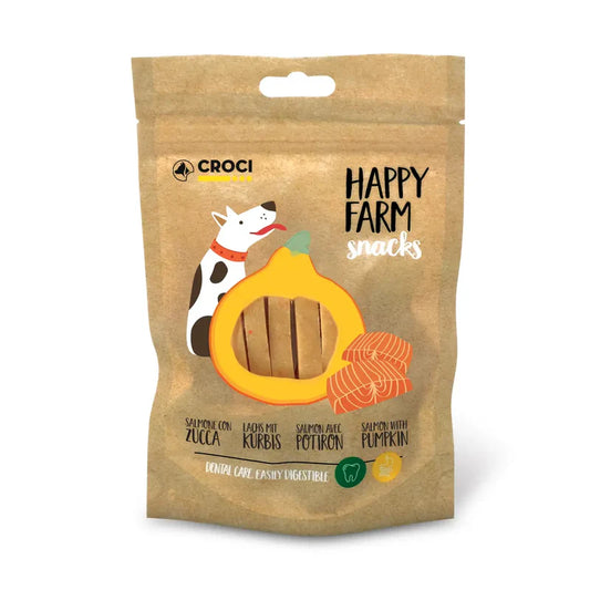 Happy Farm Salmone/zucca per cani Snack Croci 80 gr