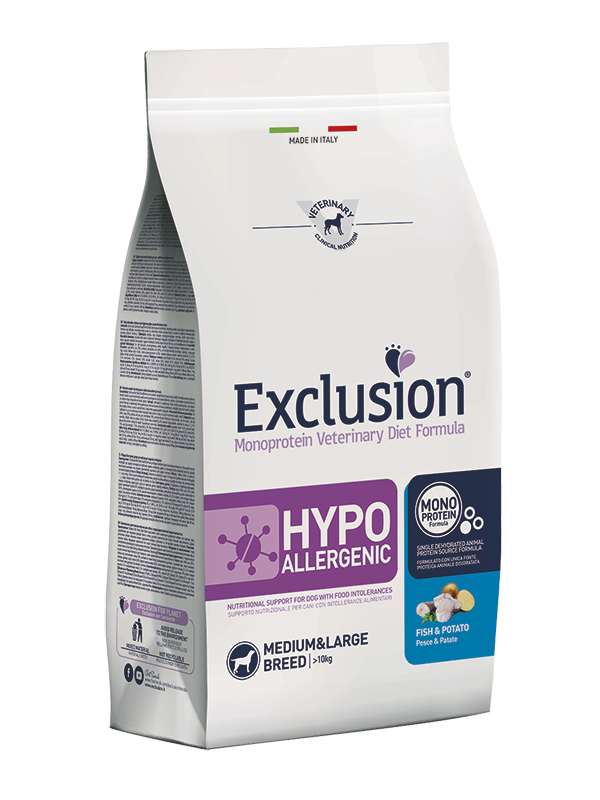 Exclusion Hypoallergenic Dog Medium e Large Pesce e Patate 2 Kg