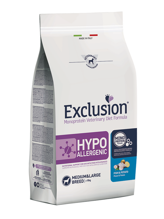 Exclusion Hypoallergenic Dog Medium e Large Pesce e Patate 12 Kg