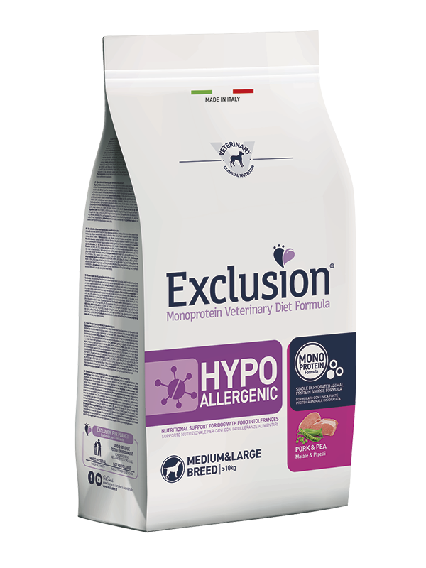 Exclusion Hypoallergenic Dog Medium e Large Maiale E Piselli 2 Kg