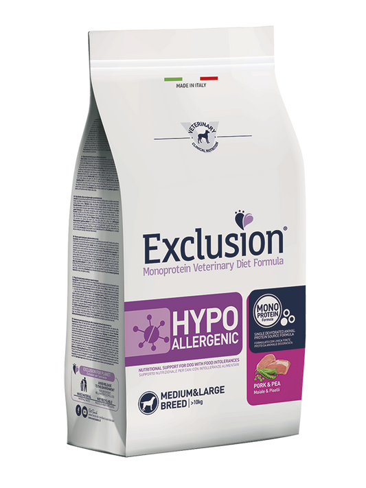 Exclusion Hypoallergenic Dog Medium e Large Maiale E Piselli 12 Kg