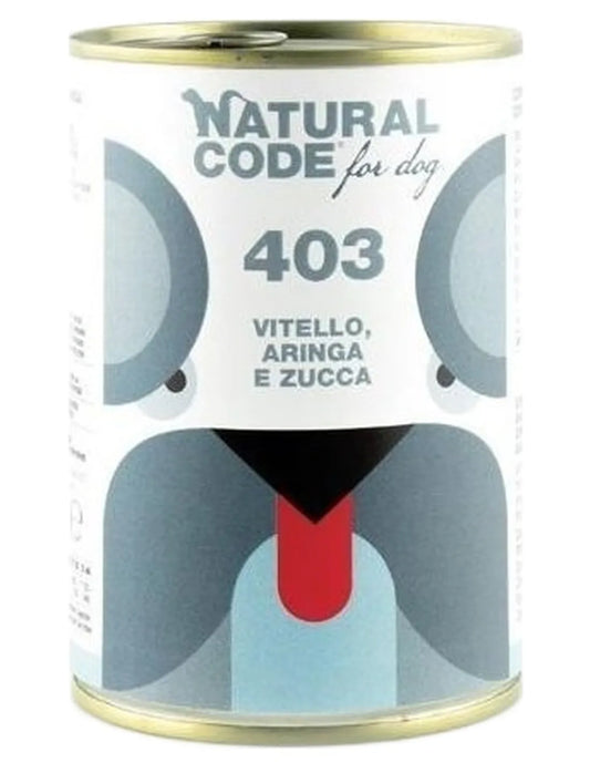 Natural Code Lattina Cane Adulto Vitello Aringa e Zucca 400 gr