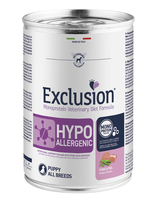 Exclusion Hypoallergenic Lattina Puppy All Breeds Maiale e Piselli Exclusion 400 gr