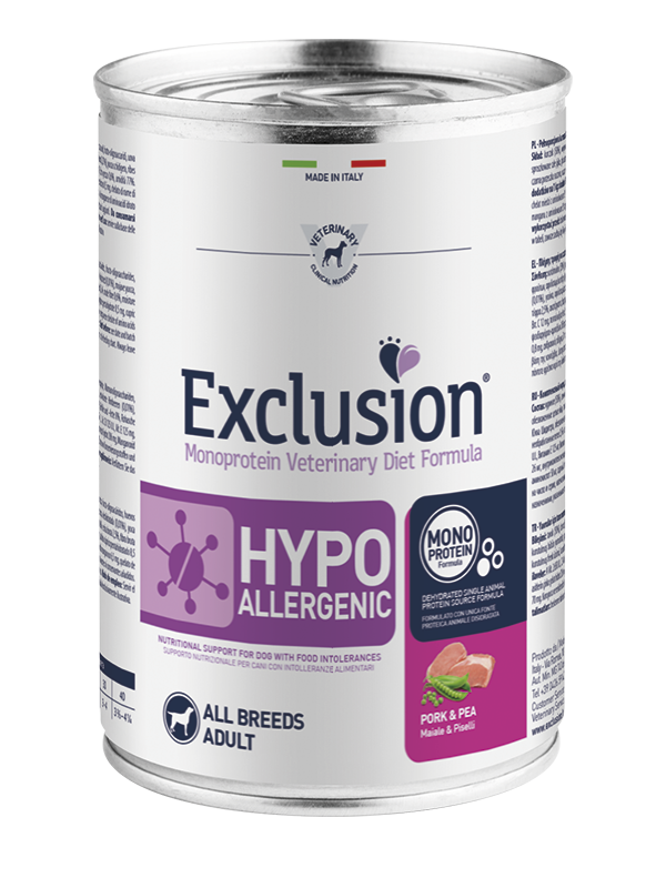 Exclusion Hypoallergenic Lattina Adult All Breeds Maiale e Piselli Exclusion 375 gr