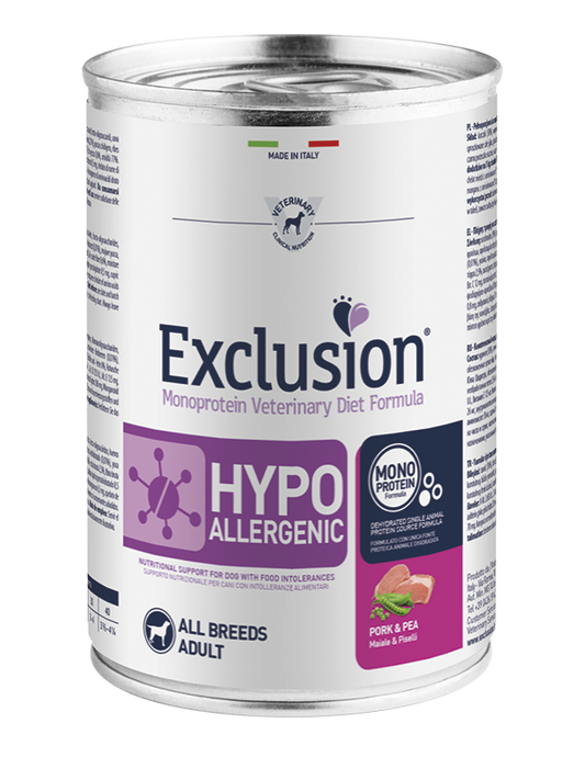 Exclusion Hypoallergenic Lattina Adult All Breeds Maiale e Piselli Exclusion 375 gr