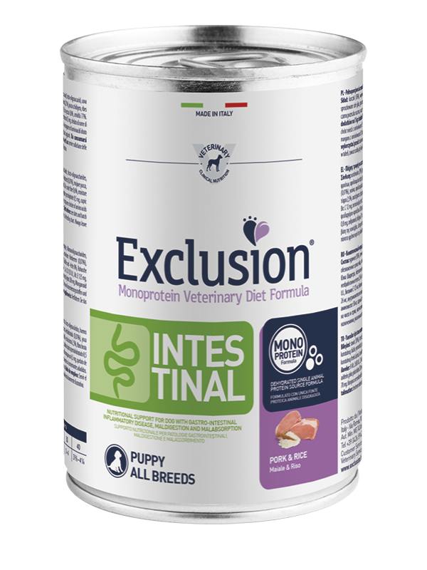 Exclusion Intestinal Lattina Puppy All Breeds Maiale e Piselli Exclusion 400 gr