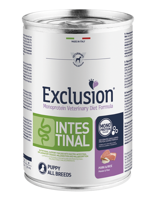 Exclusion Intestinal Lattina Puppy All Breeds Maiale e Piselli Exclusion 400 gr